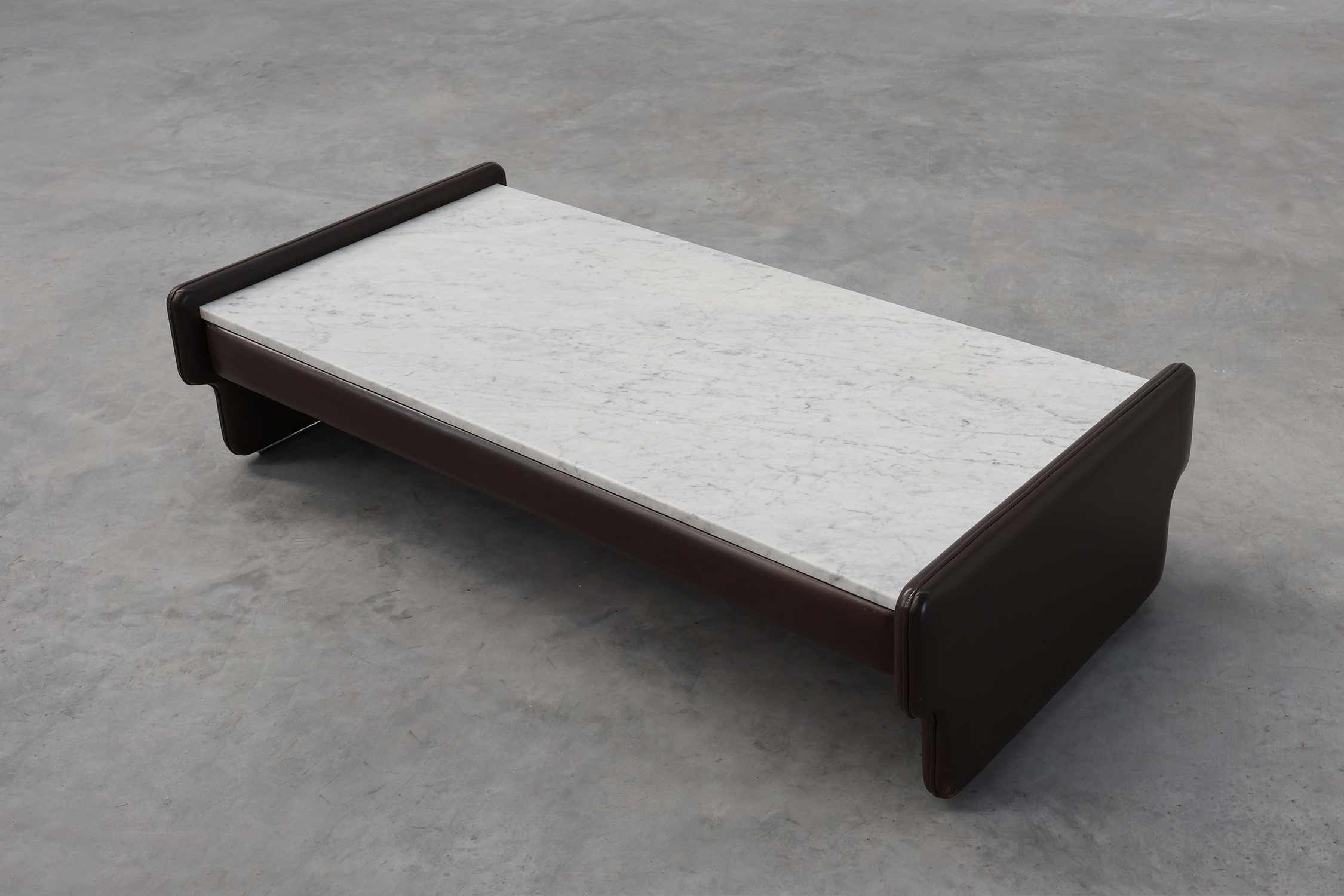 Rectangular Brown leather and Carrara marble coffee table, ca. 1960thumbnail